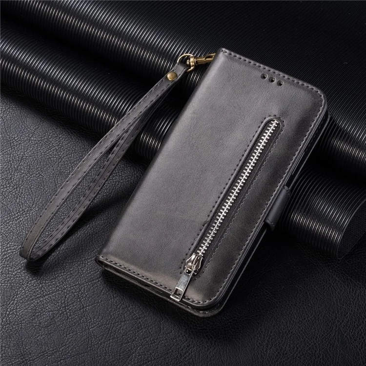 Para Samsung Galaxy A33 5G Zipper Pocket de Cuero Texturizado + TPU Case de la Caja Del Teléfono Con Billetera de Soporte - Negro