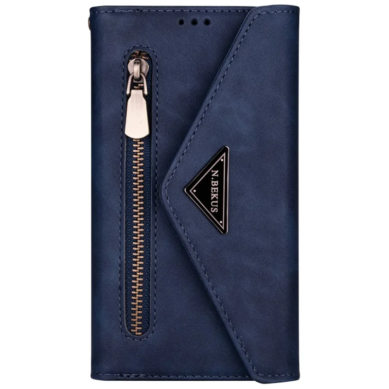 For Samsung Galaxy A33 5G Zipper Wallet Stand PU Leather + TPU Phone Case with Short + Long Strap - Blue
