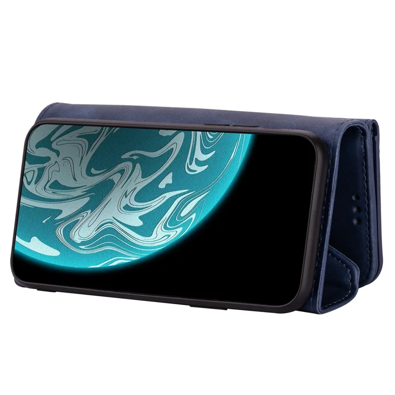 For Samsung Galaxy A33 5G Zipper Wallet Stand PU Leather + TPU Phone Case with Short + Long Strap - Blue