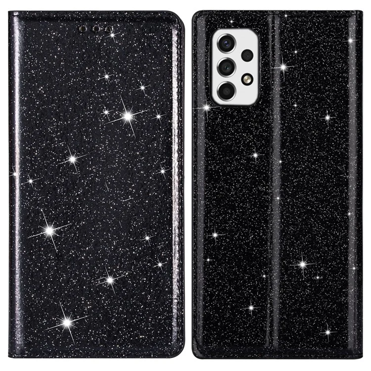 Para Samsung Galaxy A53 5G Glitter Sequins Ultra-thin PU Leather + TPU Case Stand Card Holder Phone Cover - Negro