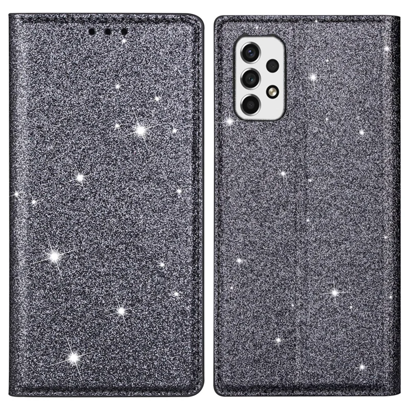 For Samsung Galaxy A53 5G Glitter Sequins Ultra-thin PU Leather + TPU Case Stand Card Holder Phone Cover - Grey