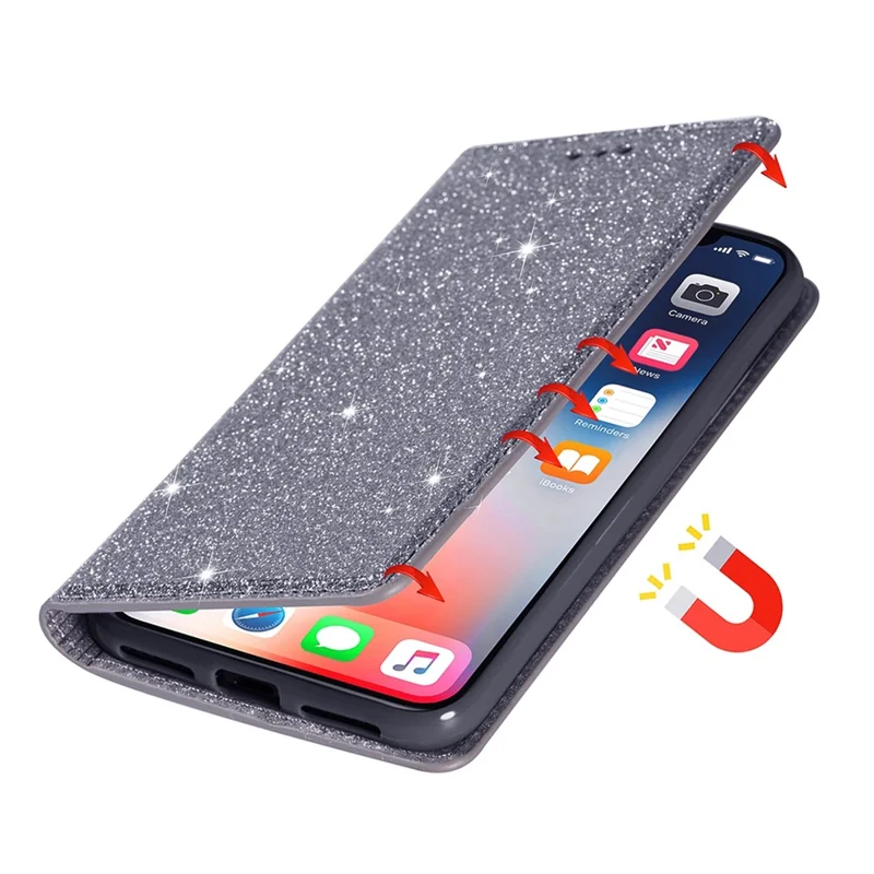 For Samsung Galaxy A53 5G Glitter Sequins Ultra-thin PU Leather + TPU Case Stand Card Holder Phone Cover - Grey