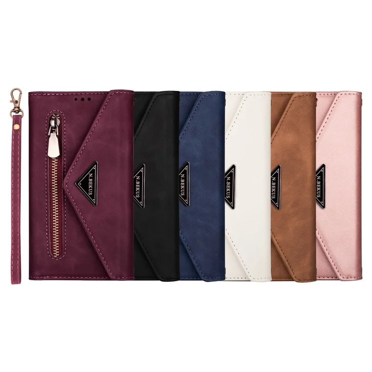 Pour Samsung Galaxy A53 5G Skin-touch Feeling Zipper Wallet Design PU Leather Stand Phone Case Cover with Short + Long Strap - Noir