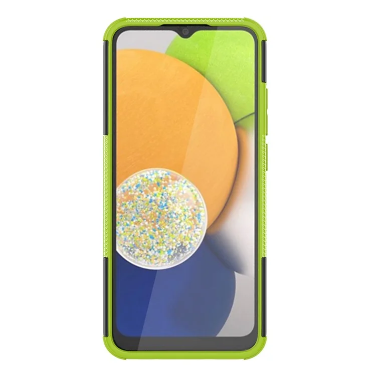 Anti-slip Tire Texture PC + TPU Combo Dual Layer Protective Back Cover with Kickstand for Samsung Galaxy A03 (164.2 x 75.9 x 9.1mm) - Verde