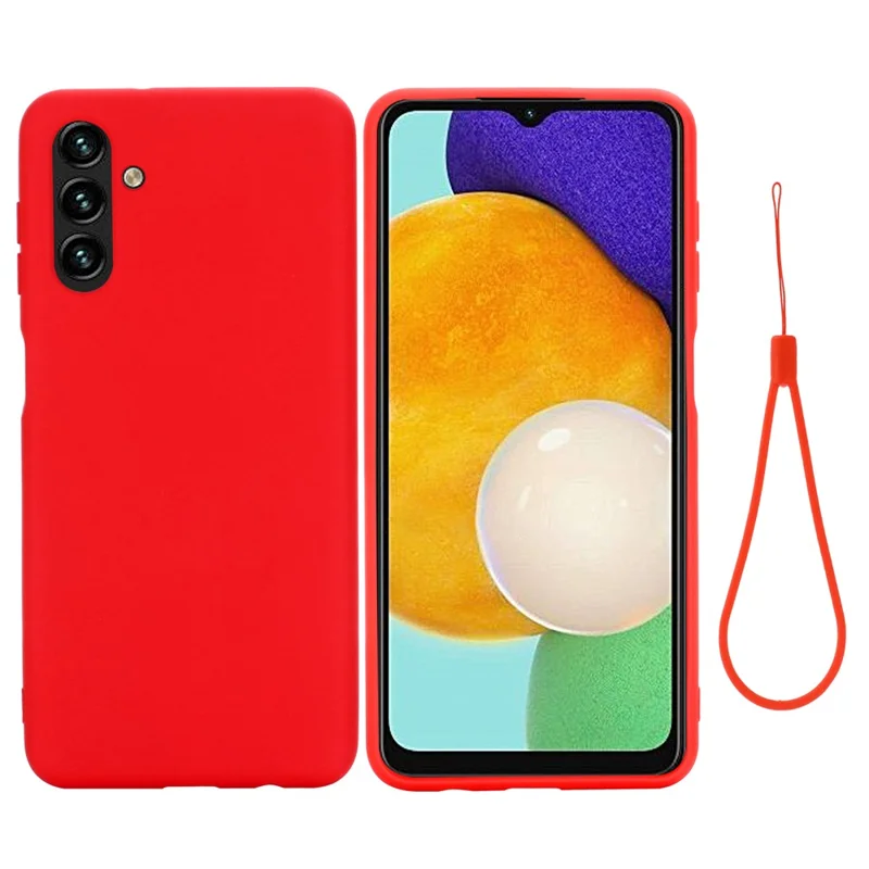 Soft Liquid Silicone Anti-drop Phone Case Cover with Wrist Strap for Samsung Galaxy A13 5G / A04s 4G (164.7mm) - Red
