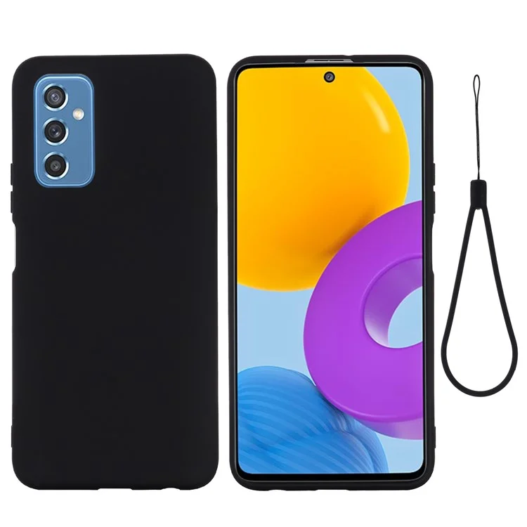 Soft Liquid Silicone Anti-Drop Telefone Protective Case Capa Com Pulseira Para Samsung Galaxy M52 5G - Preto