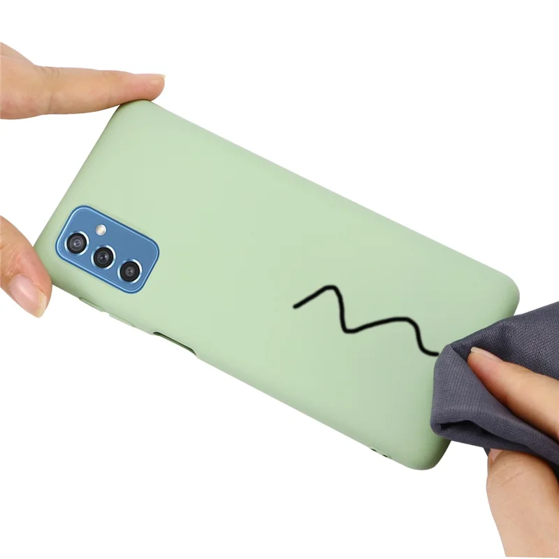 Soft Liquid Silicone Anti-drop Phone Protective Back Case Cover with Wrist Strap for Samsung Galaxy M52 5G - Green