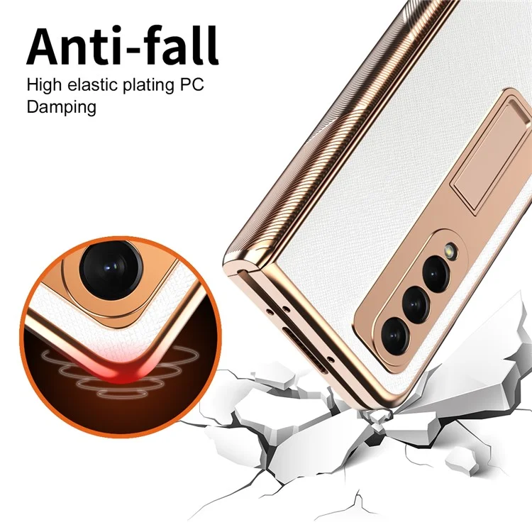 TPU Recubierto de Cuero PU de Textura Cruzada TPU + PC Case de la Bisagra de Protección Completa Con Protector de Pantalla de Vidrio Templado Para Samsung Galaxy Z Fold3 5G - Blanco