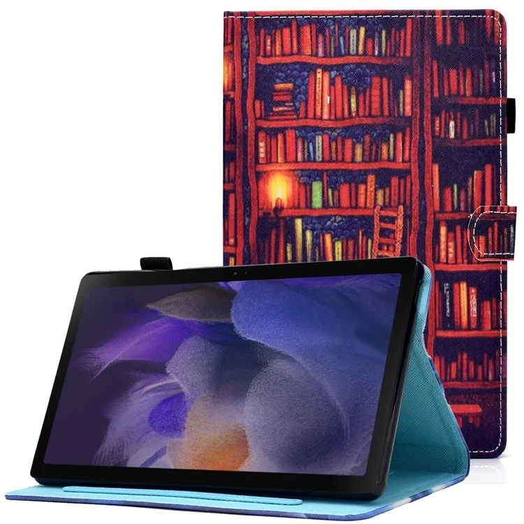 Für Samsung Galaxy Tab A8 10.5 (2021) SM-X200 / SM-X205 Hülle Musterdrucken Steppnaht PU-Leder Cover mit Stifthalter - Buchregal