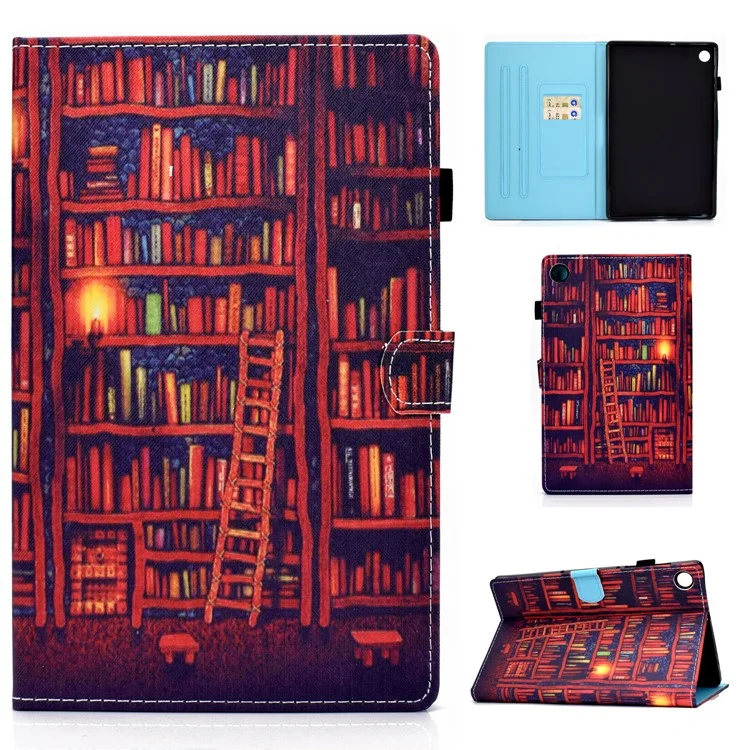 Für Samsung Galaxy Tab A8 10.5 (2021) SM-X200 / SM-X205 Hülle Musterdrucken Steppnaht PU-Leder Cover mit Stifthalter - Buchregal