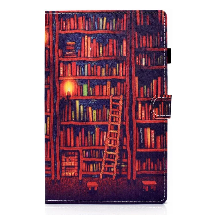 Für Samsung Galaxy Tab A8 10.5 (2021) SM-X200 / SM-X205 Hülle Musterdrucken Steppnaht PU-Leder Cover mit Stifthalter - Buchregal