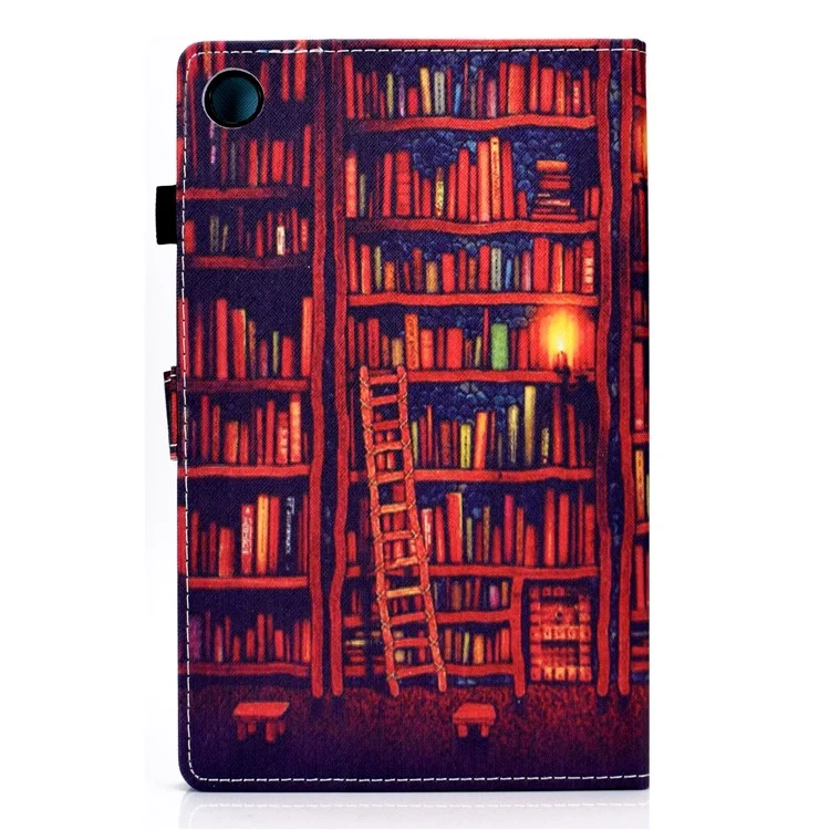 Für Samsung Galaxy Tab A8 10.5 (2021) SM-X200 / SM-X205 Hülle Musterdrucken Steppnaht PU-Leder Cover mit Stifthalter - Buchregal