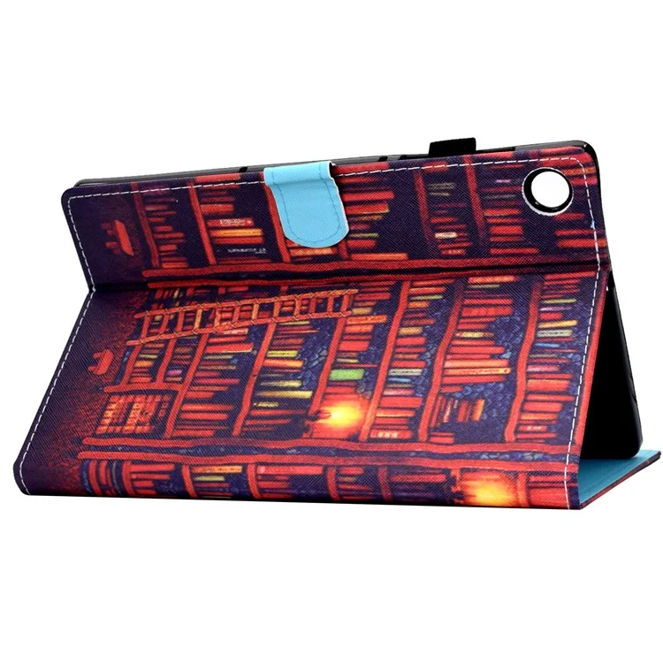 Für Samsung Galaxy Tab A8 10.5 (2021) SM-X200 / SM-X205 Hülle Musterdrucken Steppnaht PU-Leder Cover mit Stifthalter - Buchregal