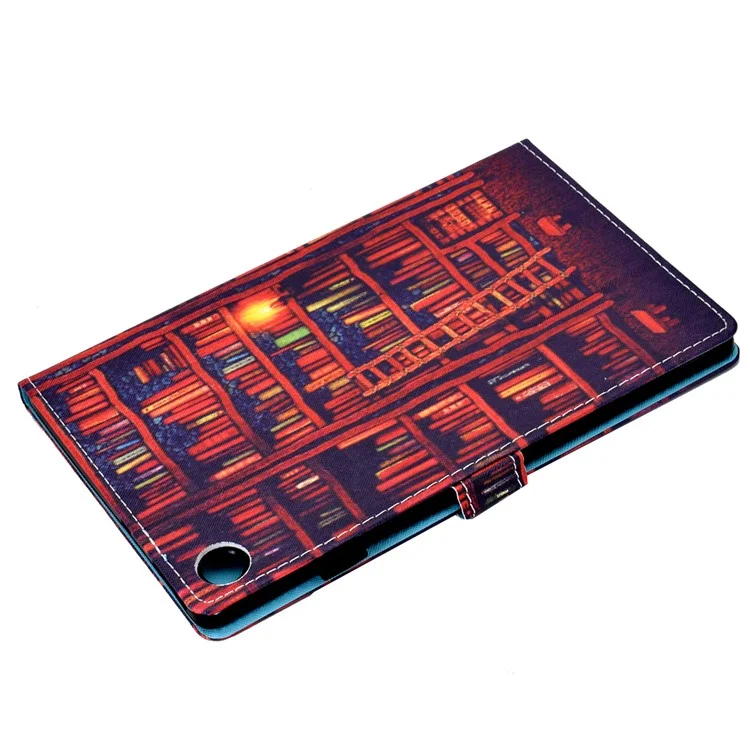 Für Samsung Galaxy Tab A8 10.5 (2021) SM-X200 / SM-X205 Hülle Musterdrucken Steppnaht PU-Leder Cover mit Stifthalter - Buchregal