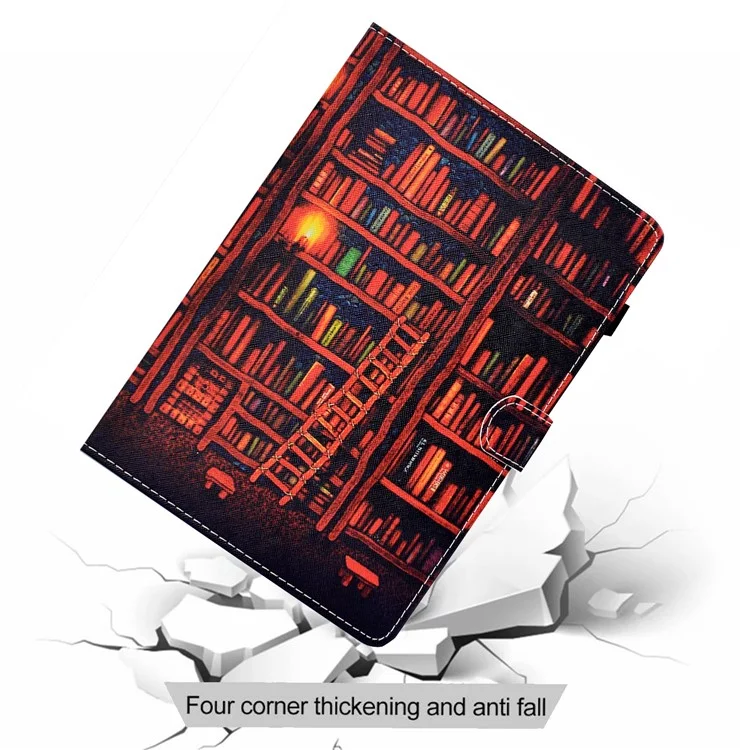 Für Samsung Galaxy Tab A8 10.5 (2021) SM-X200 / SM-X205 Hülle Musterdrucken Steppnaht PU-Leder Cover mit Stifthalter - Buchregal