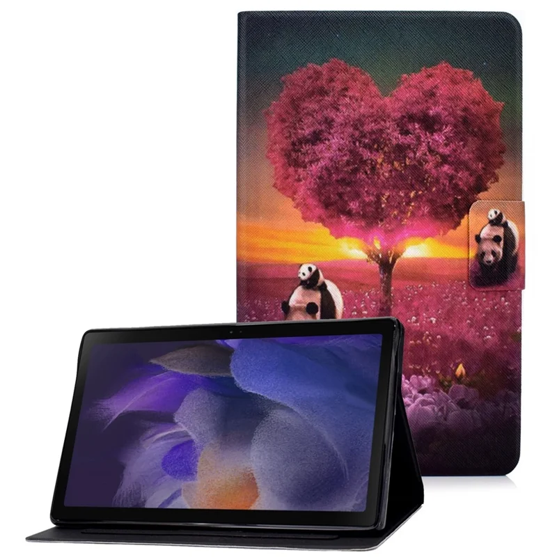For Samsung Galaxy Tab A8 (2021) SM-X200 / SM-X205 Pattern Printing PU Leather Stand Magnetic Closure Tablet Protector Case with Card Slots - Panda