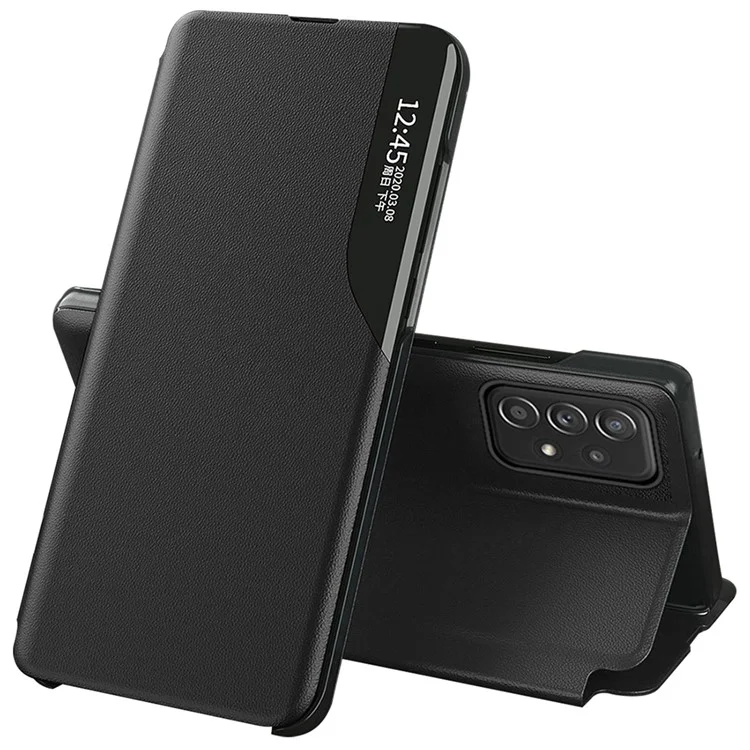 For Samsung Galaxy A53 5G View Window Anti-fall PU Leather Flip Folio Phone Cover - Black