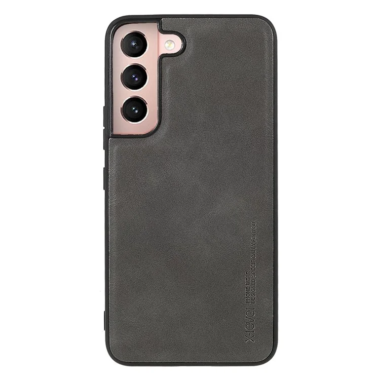 X-LEVEL Vintage Style Shockproof PU Leather Back Soft TPU Edges Protective Case for Samsung Galaxy S22+ 5G - Gris