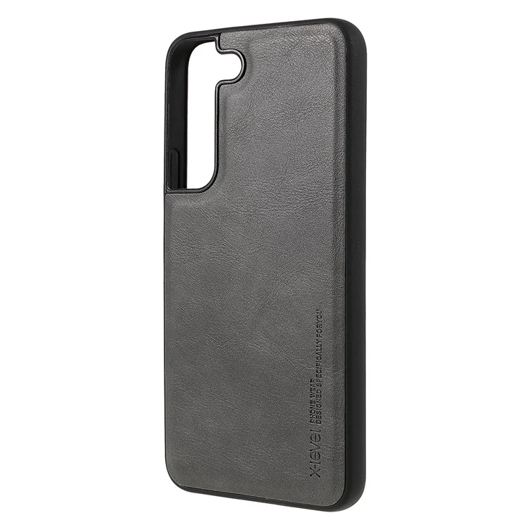 X-LEVEL Vintage Style Shockproof PU Leather Back Soft TPU Edges Protective Case for Samsung Galaxy S22+ 5G - Gris