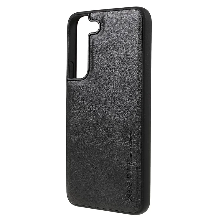 X-LEVEL Vintage Style Anti-dust Shockproof PU Leather Coated TPU Protective Case per Samsung Galaxy S22 5G - Nero