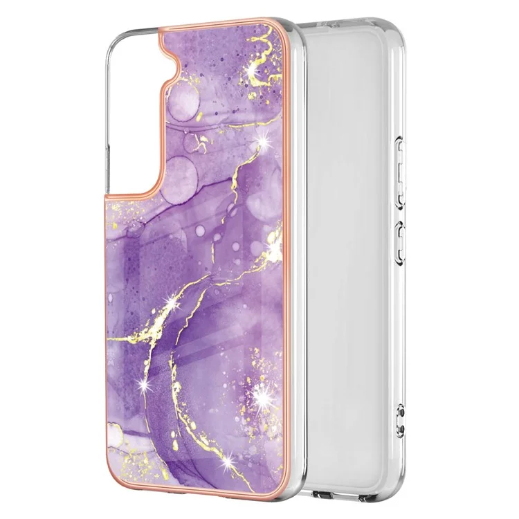 Para Samsung Galaxy S22+ 5G Leve Durável Elegante IML IMD Padrão de Mármore Moldura Eletrolítica TPU Case Shell - Roxo 002