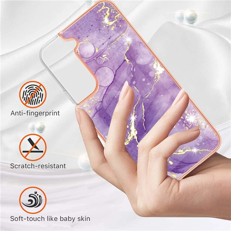 Para Samsung Galaxy S22+ 5G Leve Durável Elegante IML IMD Padrão de Mármore Moldura Eletrolítica TPU Case Shell - Roxo 002