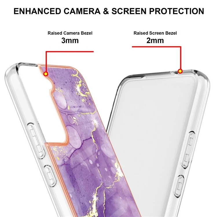 Para Samsung Galaxy S22+ 5G Leve Durável Elegante IML IMD Padrão de Mármore Moldura Eletrolítica TPU Case Shell - Roxo 002