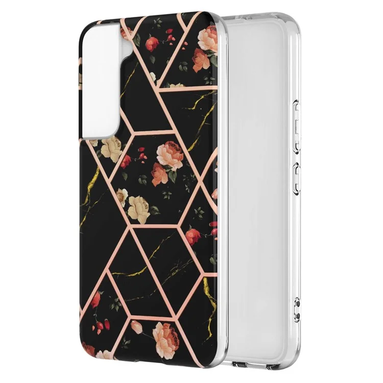Pour Samsung Galaxy S22+ 5G Light Thin Marble Pattern IML IMD Electroplating Soft TPU Mobile Phone Case Cover pour Samsung Galaxy S22+ 5G - Fleurs Noires