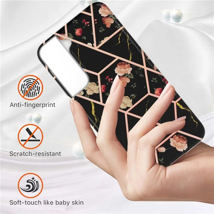 Pour Samsung Galaxy S22+ 5G Light Thin Marble Pattern IML IMD Electroplating Soft TPU Mobile Phone Case Cover pour Samsung Galaxy S22+ 5G - Fleurs Noires