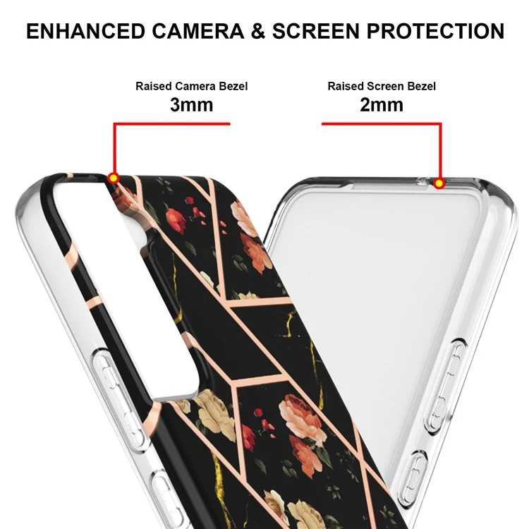 Pour Samsung Galaxy S22+ 5G Light Thin Marble Pattern IML IMD Electroplating Soft TPU Mobile Phone Case Cover pour Samsung Galaxy S22+ 5G - Fleurs Noires