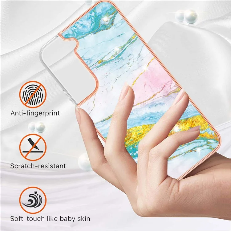 Para Samsung Galaxy S22 5G Bumper-proof Anti-fingerprint IML IMD Marble Pattern Electroplating Frame TPU Phone Case - Verde 004