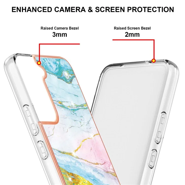 Para Samsung Galaxy S22 5G Bumper-proof Anti-fingerprint IML IMD Marble Pattern Electroplating Frame TPU Phone Case - Verde 004