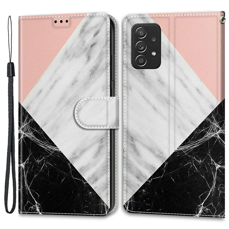 Pattern Printing Leather Flip Case Card Holder Magnet Folio Stand Shockproof TPU Inner Cover with Strap for Samsung Galaxy A53 5G - C07 Three Colors
