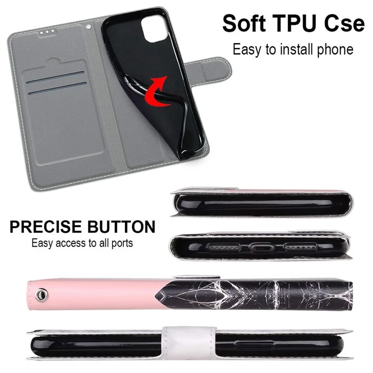 Pattern Printing Leather Flip Case Card Holder Magnet Folio Stand Shockproof TPU Inner Cover with Strap for Samsung Galaxy A53 5G - C07 Three Colors