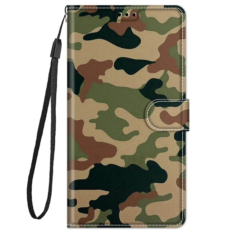 Pattern Printing Leather Flip Case Card Holder Magnet Folio Stand Shockproof TPU Inner Cover with Strap for Samsung Galaxy A53 5G - C12 Camouflage