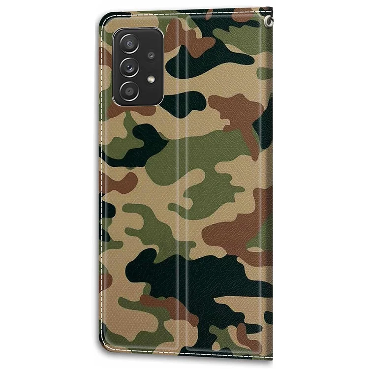 Pattern Printing Leather Flip Case Card Holder Magnet Folio Stand Shockproof TPU Inner Cover with Strap for Samsung Galaxy A53 5G - C12 Camouflage