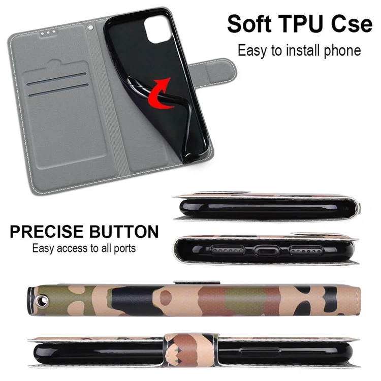 Pattern Printing Leather Flip Case Card Holder Magnet Folio Stand Shockproof TPU Inner Cover with Strap for Samsung Galaxy A53 5G - C12 Camouflage