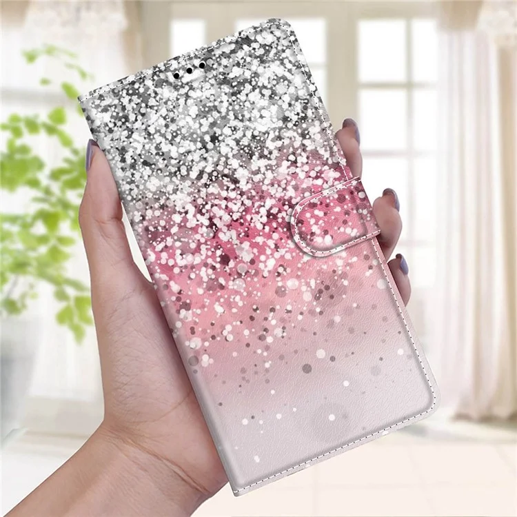 Pattern Printing PU Leather Wrist Strap Stand Feature Flip Case Cover with Card Slots for Samsung Galaxy A13 4G - C13 Glittery Powder
