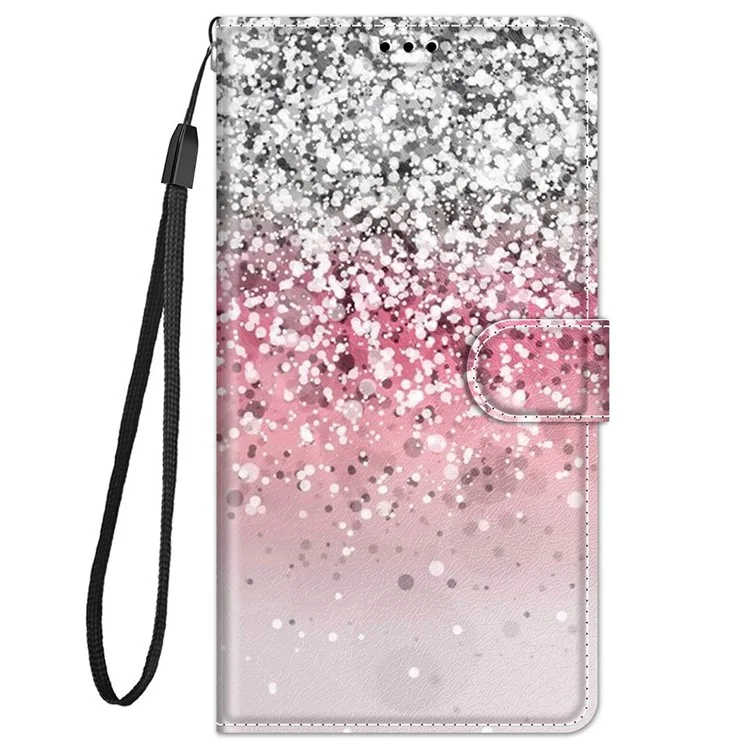 Pattern Printing PU Leather Wrist Strap Stand Feature Flip Case Cover with Card Slots for Samsung Galaxy A13 4G - C13 Glittery Powder