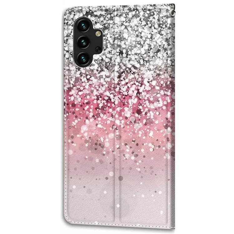 Pattern Printing PU Leather Wrist Strap Stand Feature Flip Case Cover with Card Slots for Samsung Galaxy A13 4G - C13 Glittery Powder