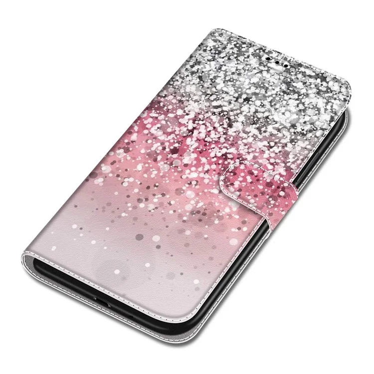 Pattern Printing PU Leather Wrist Strap Stand Feature Flip Case Cover with Card Slots for Samsung Galaxy A13 4G - C13 Glittery Powder