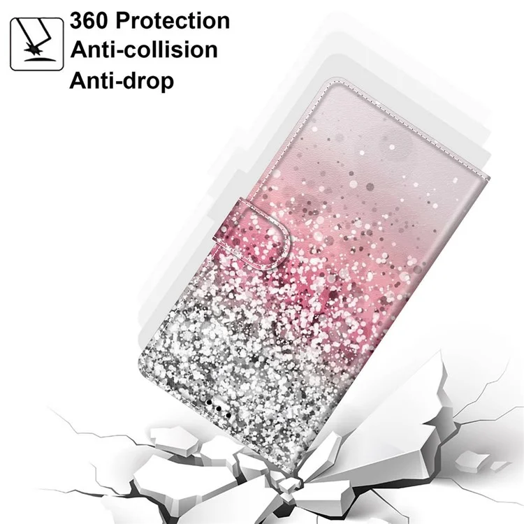 Pattern Printing PU Leather Wrist Strap Stand Feature Flip Case Cover with Card Slots for Samsung Galaxy A13 4G - C13 Glittery Powder