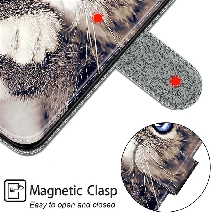 Ranuras de Tarjeta Impresión a Prueba de Choque Impresión PU Cuero Flip Case Protector Con Correa Para Samsung Galaxy S22 5G - Gato C02