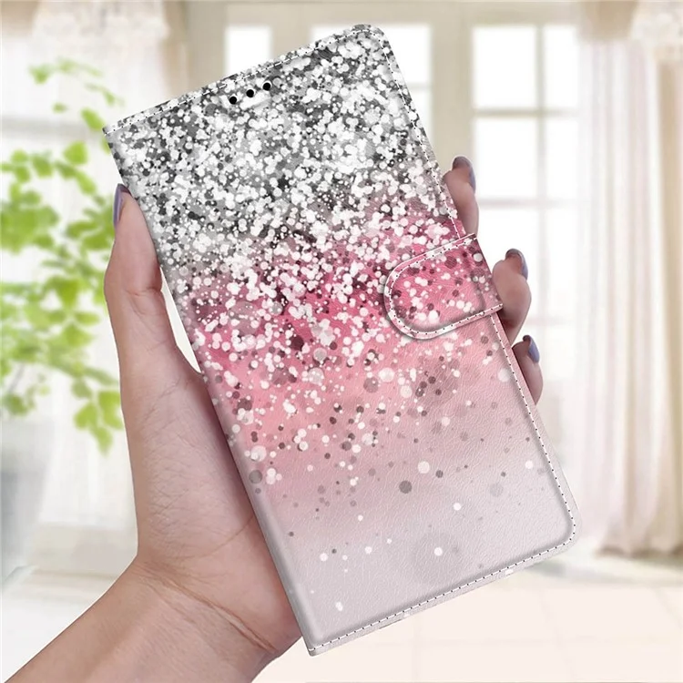 Impresión de Patrones PU Cuero de Cuero Case de Teléfono Con Correa de Muñeca Para Samsung Galaxy S22 Ultra 5G - C13 Polvo Brillante