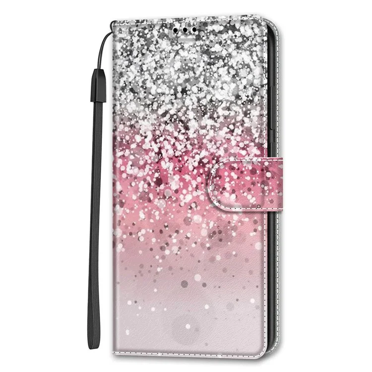 Impresión de Patrones PU Cuero de Cuero Case de Teléfono Con Correa de Muñeca Para Samsung Galaxy S22 Ultra 5G - C13 Polvo Brillante