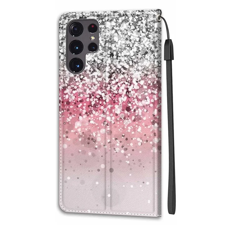Impresión de Patrones PU Cuero de Cuero Case de Teléfono Con Correa de Muñeca Para Samsung Galaxy S22 Ultra 5G - C13 Polvo Brillante
