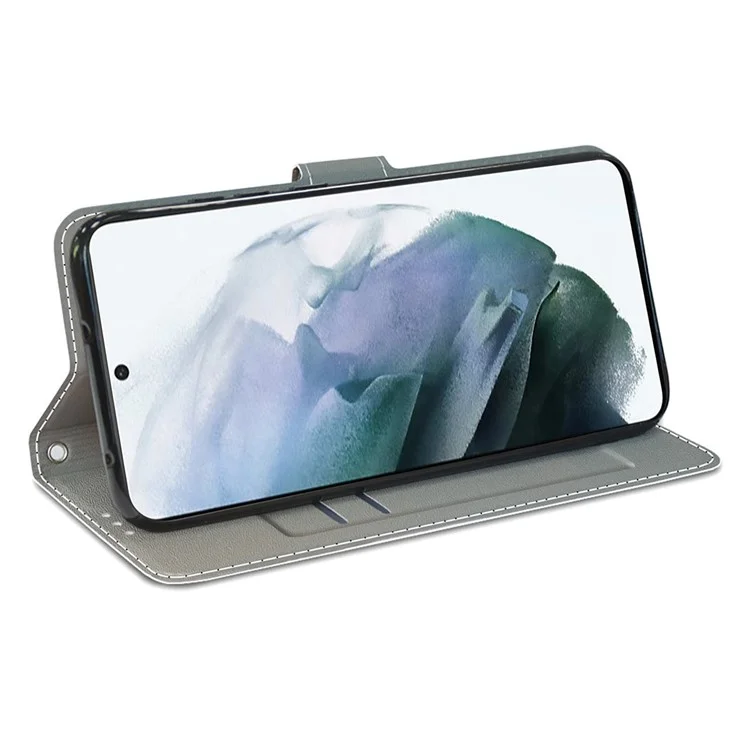 Impresión de Patrones PU Cuero de Cuero Case de Teléfono Con Correa de Muñeca Para Samsung Galaxy S22 Ultra 5G - C13 Polvo Brillante