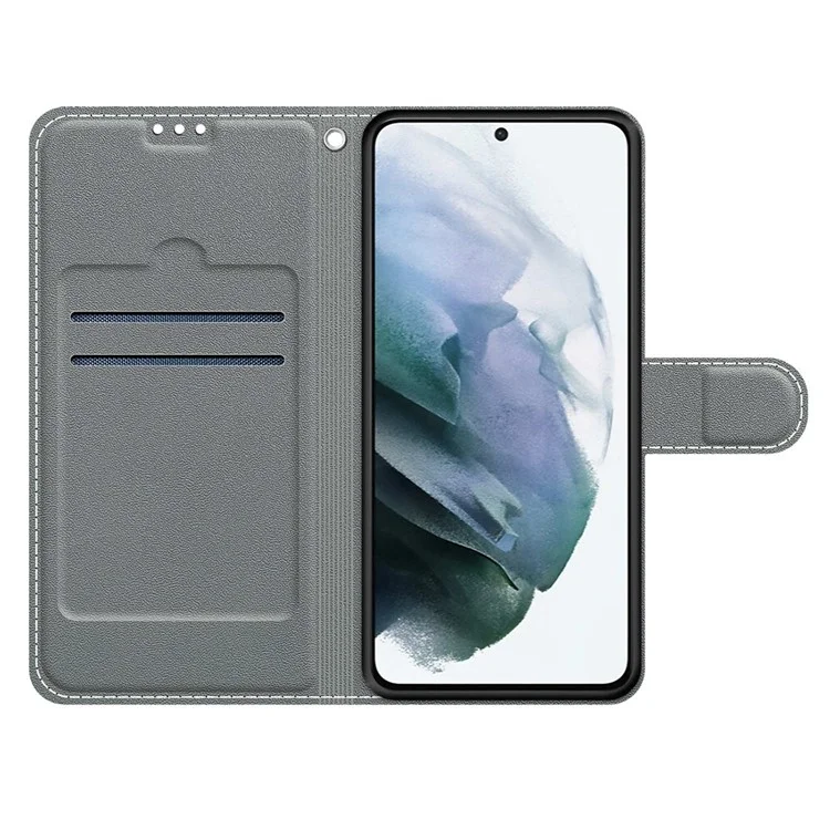 Impresión de Patrones PU Cuero de Cuero Case de Teléfono Con Correa de Muñeca Para Samsung Galaxy S22 Ultra 5G - C13 Polvo Brillante