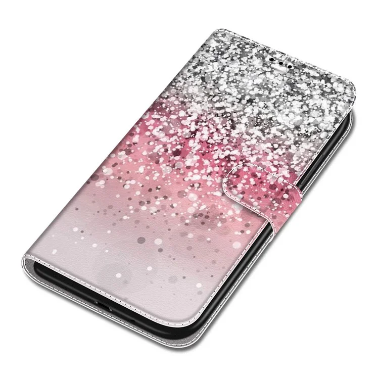 Impresión de Patrones PU Cuero de Cuero Case de Teléfono Con Correa de Muñeca Para Samsung Galaxy S22 Ultra 5G - C13 Polvo Brillante