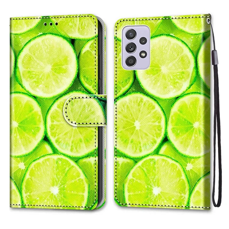 Funda de piel sintética con estampado y soporte plegable para Samsung Galaxy A33 5G - B02 Limón